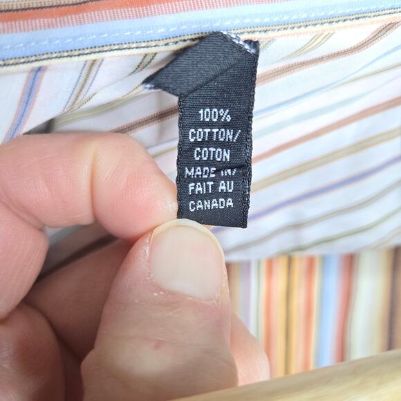 IKE BEHAR Trim Mens Striped Collared Button-Down Shirt Neck 17 Size Large - Picture 5 of 9